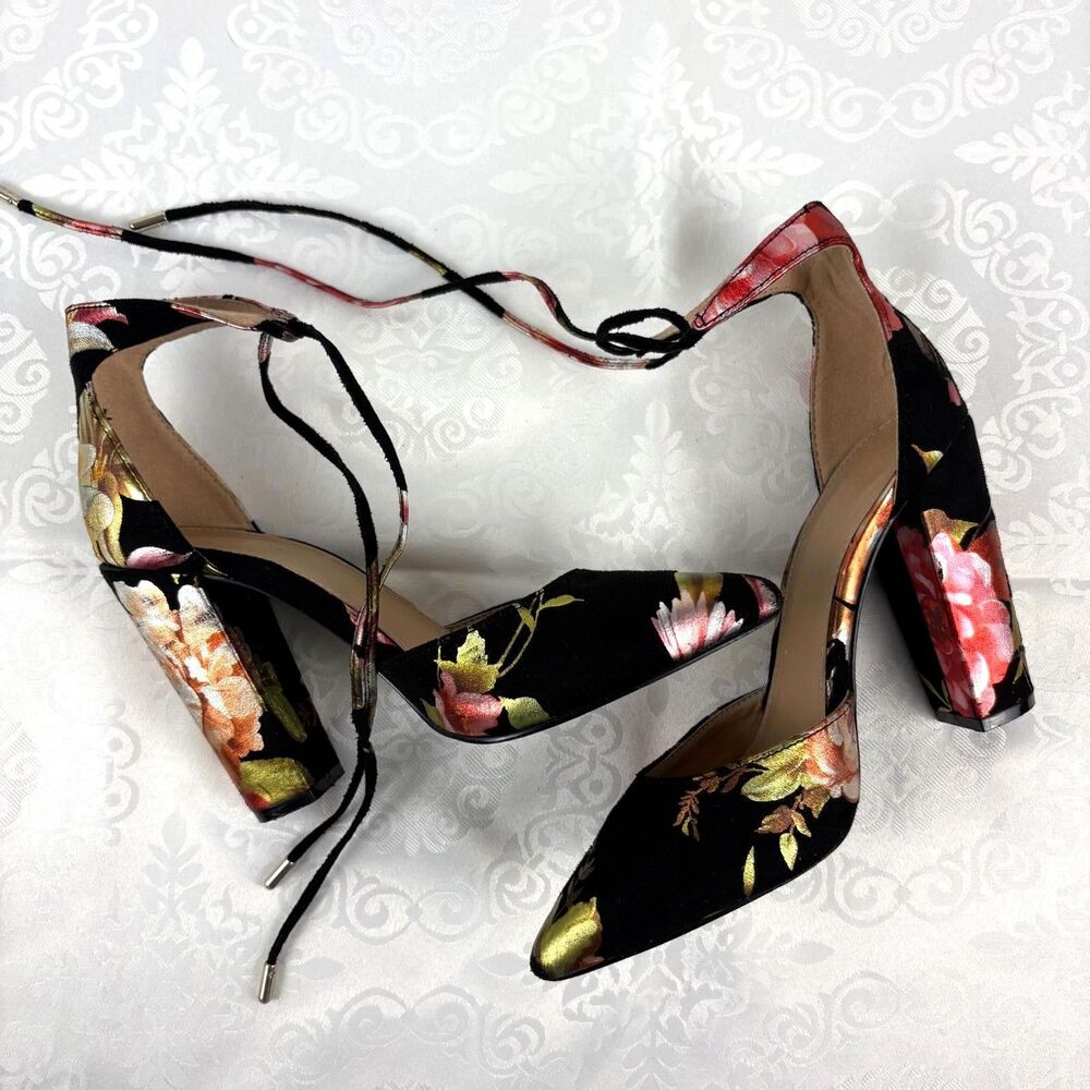 Charlotte Russe Heels Y2K Tie Up Metallic Floral Homecoming Wedding Guest Size 7